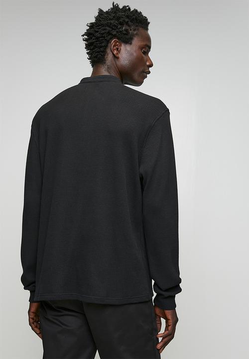 Ben Sherman - Henley Long Sleeve Waffle Knit - Black