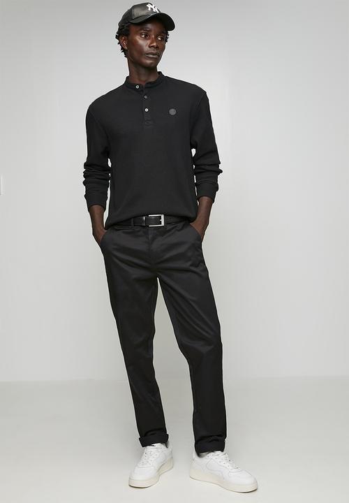 Ben Sherman - Henley Long Sleeve Waffle Knit - Black
