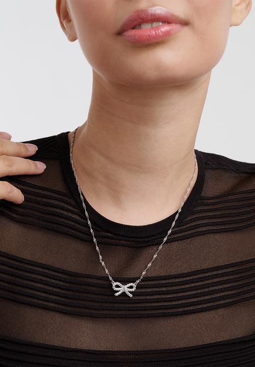 Ted Baker - Ribah crystal ribbon bow pendant necklace - silver