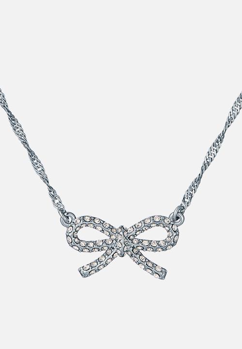 Ted Baker - Ribah crystal ribbon bow pendant necklace - silver