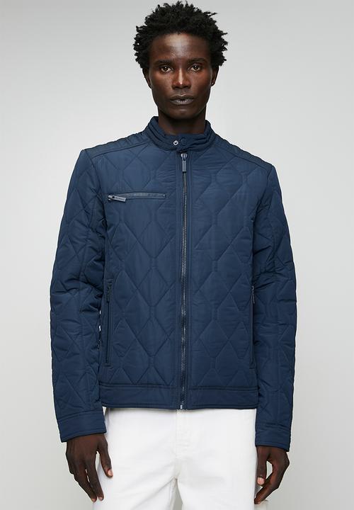 Quilted Padded Bomber Jacket - Navy