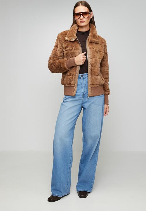 Stella Morgan - Long sleeve Faux Fur Zip Through Jacket - Brown