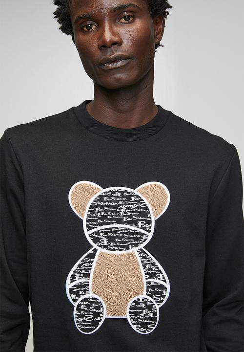 Ben Sherman - Chenille Bear Applique Crew Sweater - Black