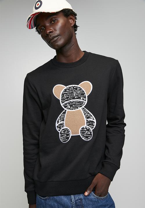 Ben Sherman - Chenille Bear Applique Crew Sweater - Black