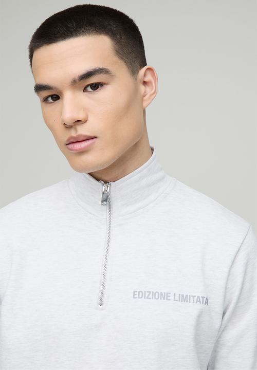 boohooMAN - Regular Fit Edizione Heavyweight Zip Funnel Neck Sweatshirt-Grey Marl