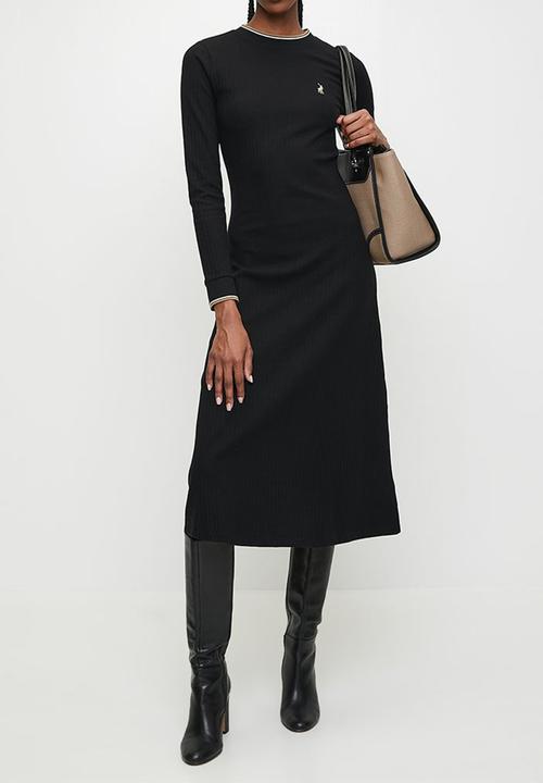 POLO - Wmn zoe long sleeve rib fitted dress - black