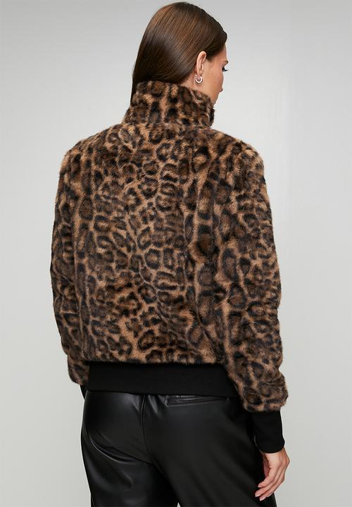 Stella Morgan - Long Sleeve Faux Fur Zip Through Jacket - Animal Print