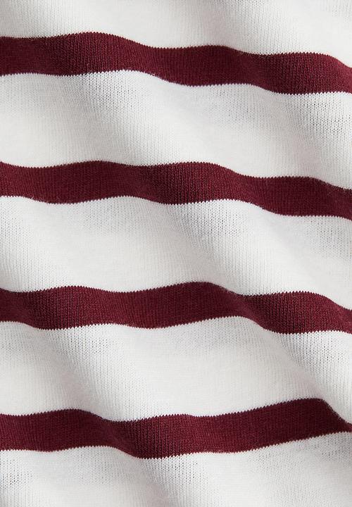H&M - Cotton T-shirt - white/burgundy striped
