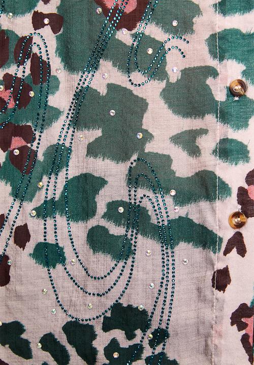 Stella Morgan - Long sleeve  Button Through Sheer Printed Blouse  Teal