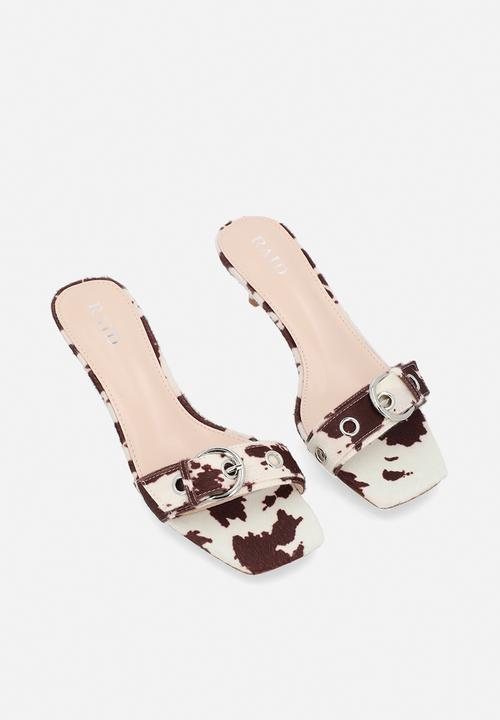 Raid London - Celina open toe stiletto heel mule - cow print