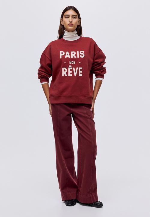 H&M - Text-motif sweatshirt - rust red/paris