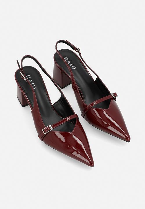 Raid London - Leelie closed toe square heel slingback - burgundy 