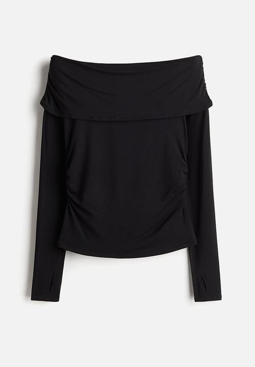 Off-the-shoulder sports top - black