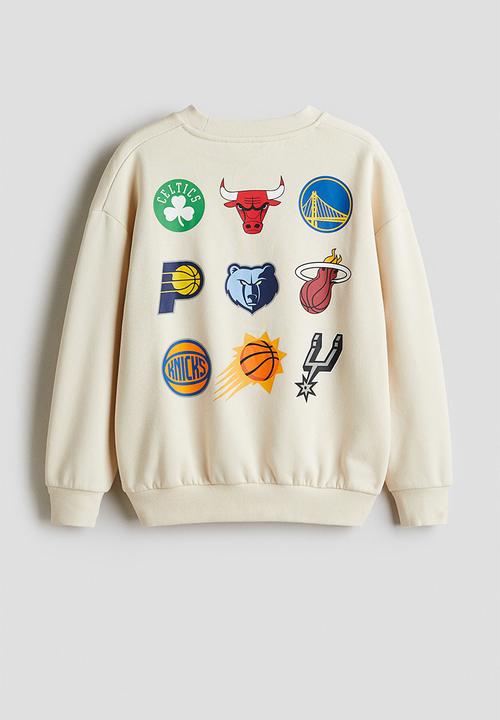H&M - Oversized printed sweatshirt - light beige/nba