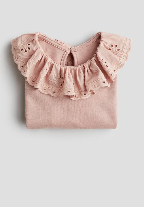 H&M - Broderie anglaise-collared top - light dusty pink