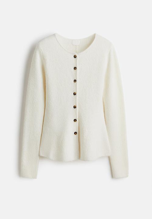 Rib-knit peplum cardigan - cream - 1310801001
