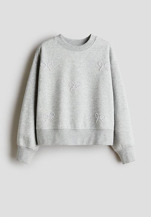 H&M - Embellished sweatshirt - light grey marl/bows