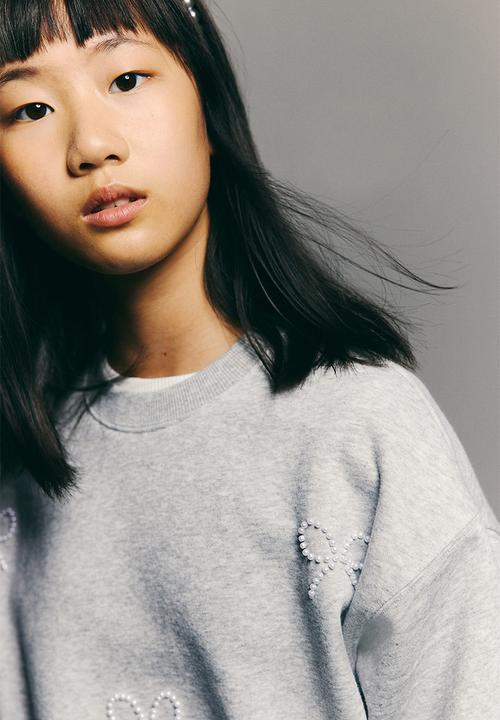 H&M - Embellished sweatshirt - light grey marl/bows
