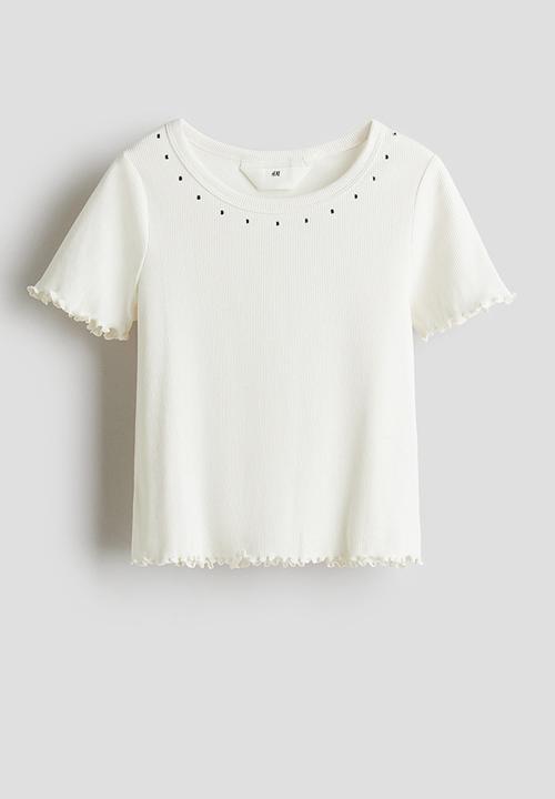H&M - Embellished cotton top - white