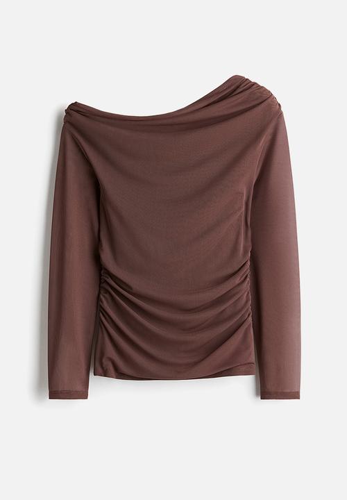 H&M - One-shoulder mesh top - dark mole