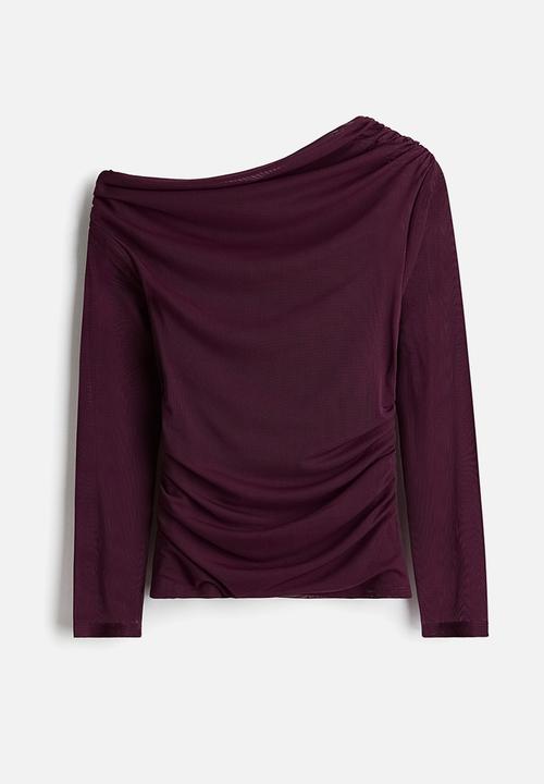H&M - One-shoulder mesh top - dark plum purple