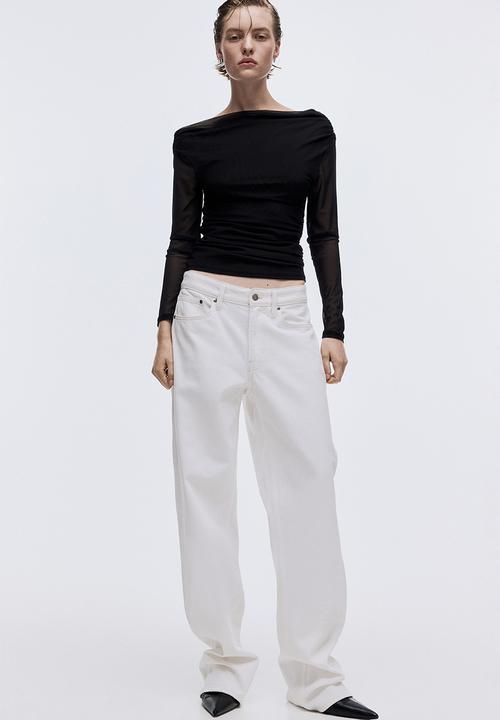 H&M - One-shoulder mesh top - black