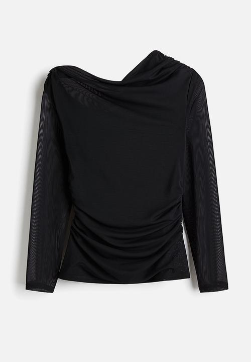 H&M - One-shoulder mesh top - black