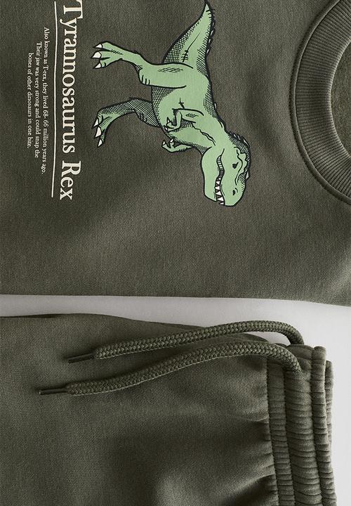 H&M - 2-piece sweatshirt set - dark khaki green/t. rex