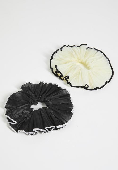 Tessa Design - Cove Pleated Chiffon Scrunchie Pack - Cream & Black