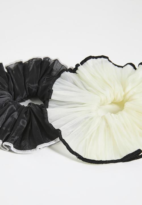 Tessa Design - Cove Pleated Chiffon Scrunchie Pack - Cream & Black