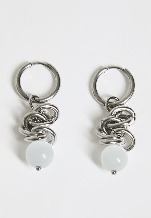 Tessa Design - Dior Stacked Bead Hoop Earrings - Silver