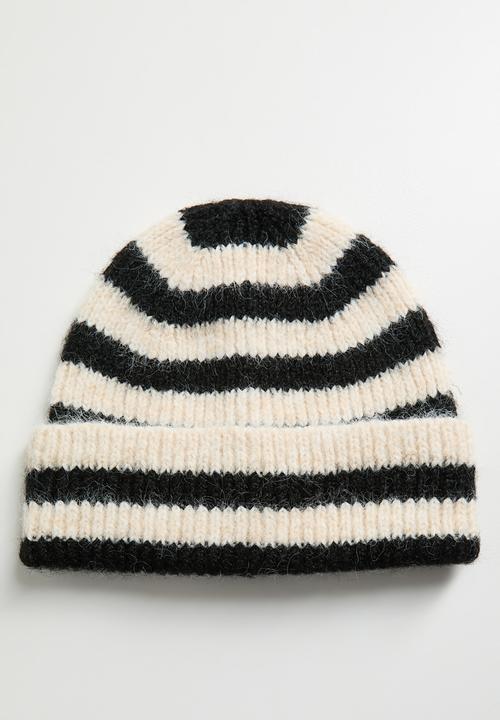 Tessa Design - Charlene Stripe Turn Up Beanie - Cream & black 