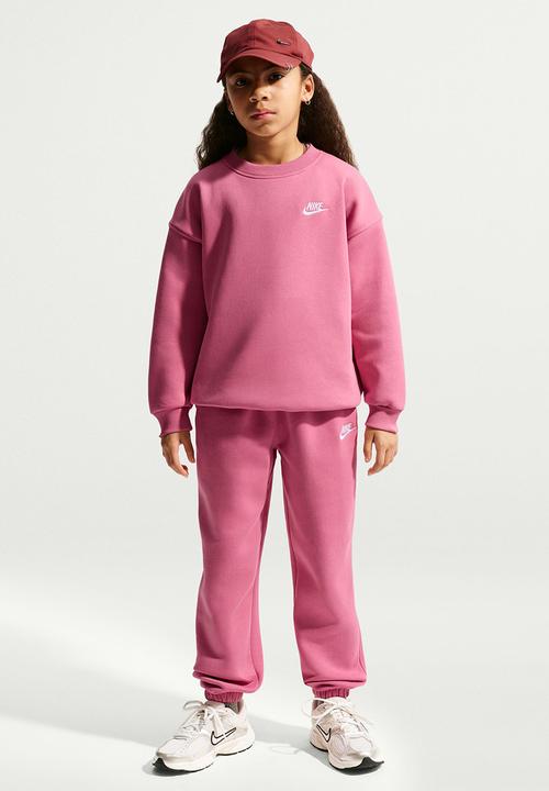 Nike - Girls Nike Sportswear Club Fleece Oversized Crew - Peony/White
