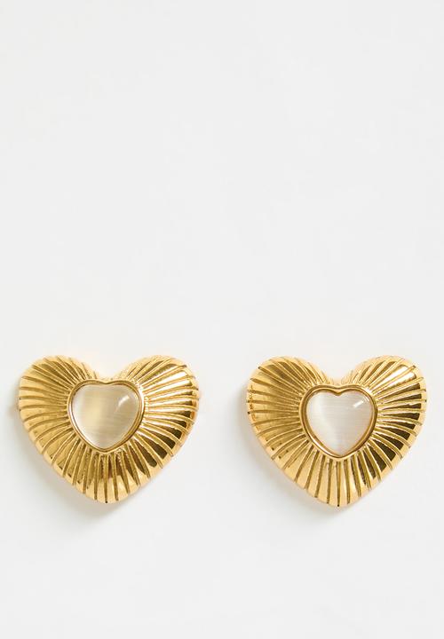 Zoe on Trend - Pretty heart and stone stud earrings - gold