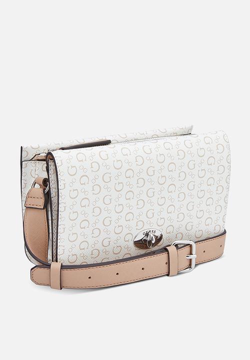 GUESS - Burnaby Mini Crossbody Flap Bag - White