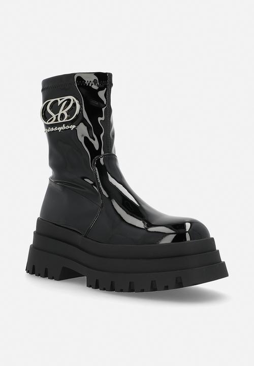 SISSY BOY - Patent anette platform boot - black