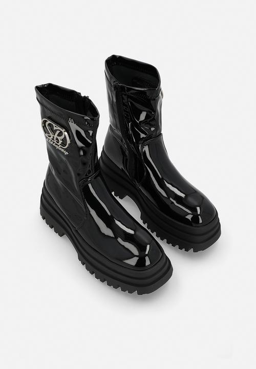 SISSY BOY - Patent anette platform boot - black