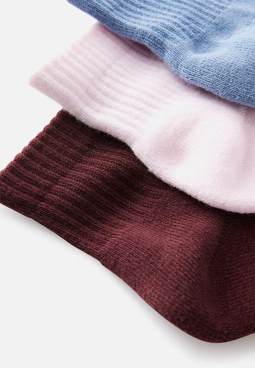 Cotton On - Body qtr crew sock 3 pack - choc plum multi