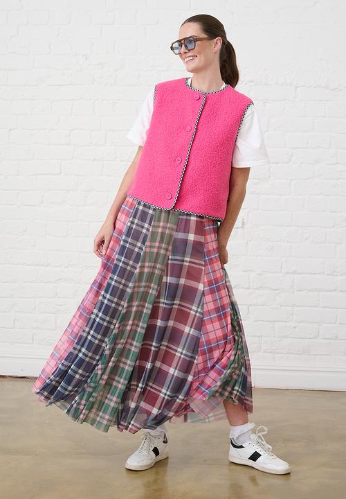 Me&B - Panelled Lined Mesh Check Skirt - Multi