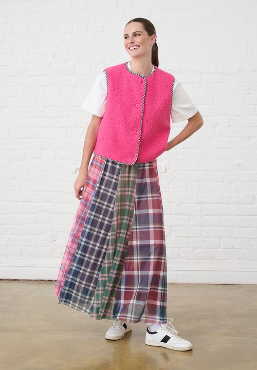 Me&B - Panelled Lined Mesh Check Skirt - Multi