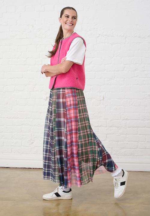 Me&B - Panelled Lined Mesh Check Skirt - Multi
