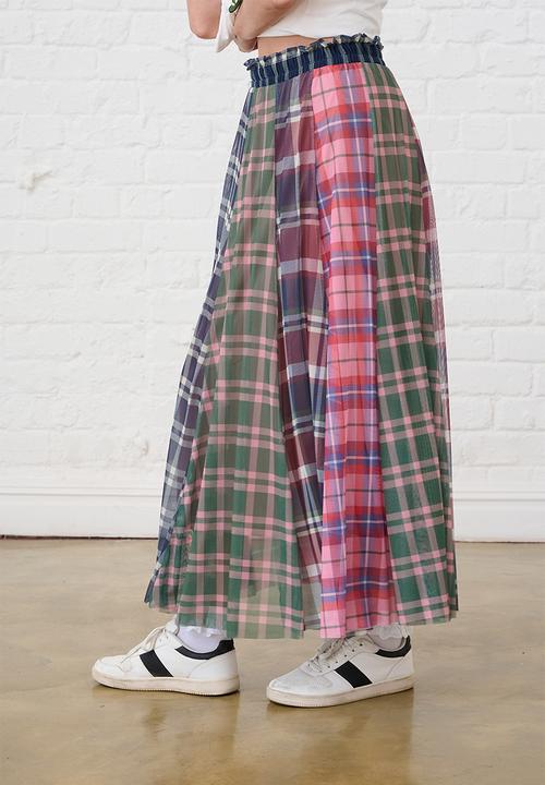 Me&B - Panelled Lined Mesh Check Skirt - Multi