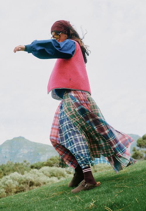 Me&B - Panelled Lined Mesh Check Skirt - Multi