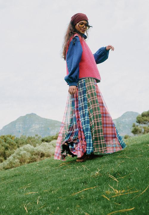 Me&B - Panelled Lined Mesh Check Skirt - Multi