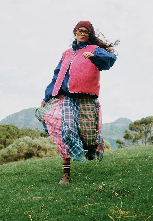 Me&B - Panelled Lined Mesh Check Skirt - Multi