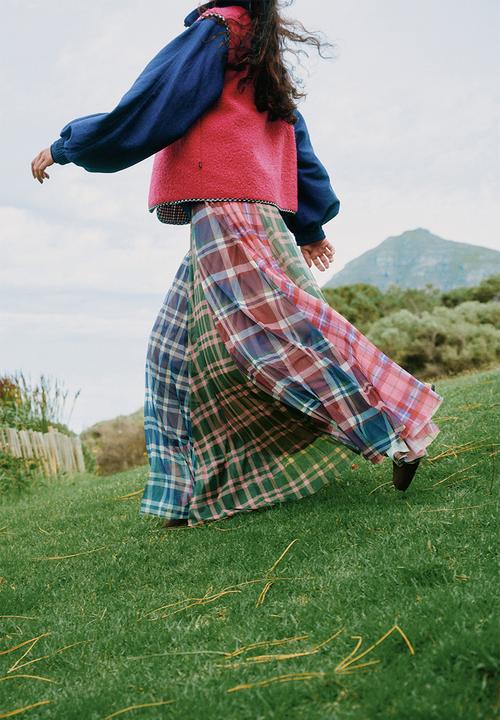 Me&B - Panelled Lined Mesh Check Skirt - Multi