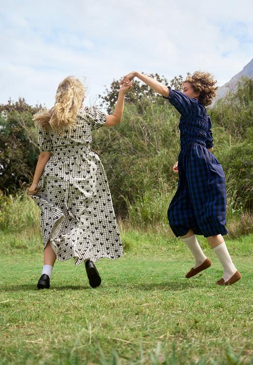 Me&B - Gingham Shirred Midi Dress - Navy/Black
