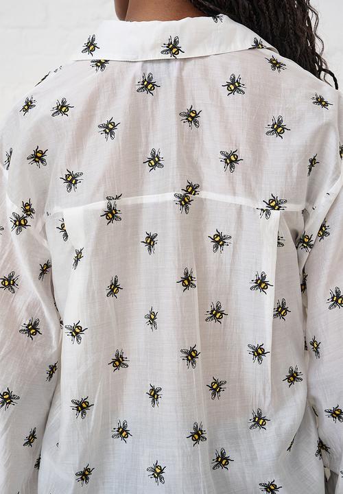 Me&B - Embroidered Bee Bellow Sleeve Shirt - Yellow