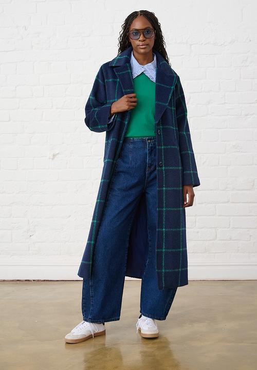 Me&B - Melton Coat Grid- Ink/Green