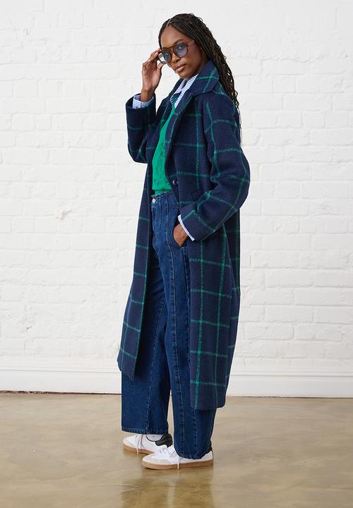 Me&B - Melton Coat Grid- Ink/Green